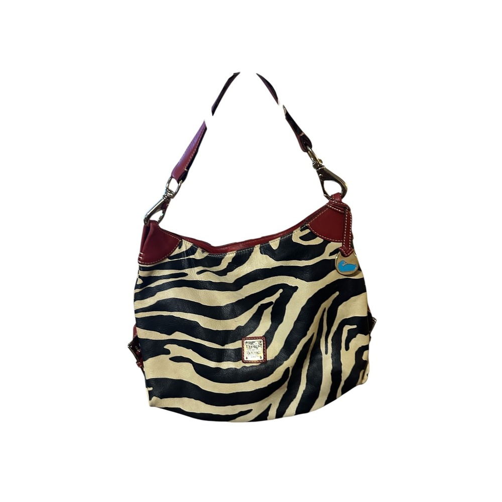 Dooney & Bourke Zebra Print Hobo Bag Red Leather Trim Animal Print Shoulder Bag